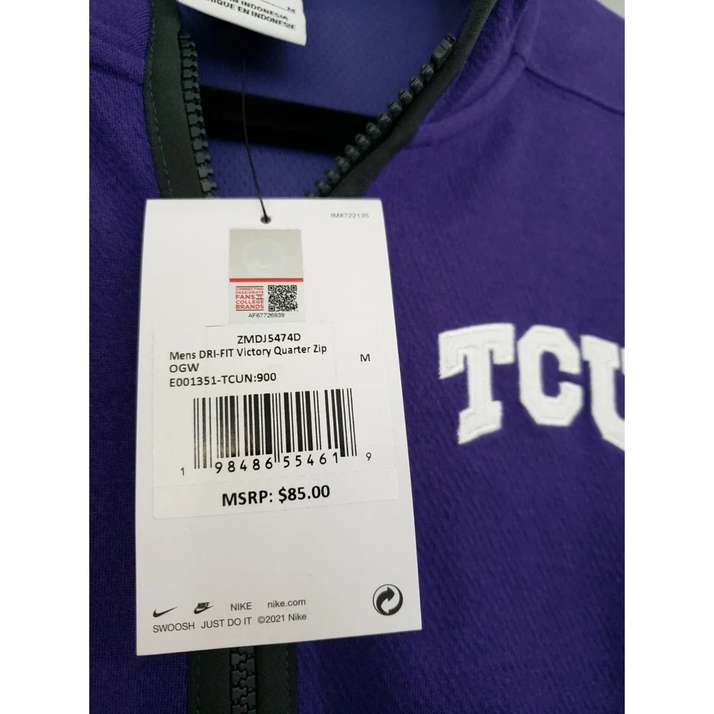 NWT SIZE MEDIUM - TCU Horned Frogs Shirt NCAA Football Nike Quarter Zip Pullover